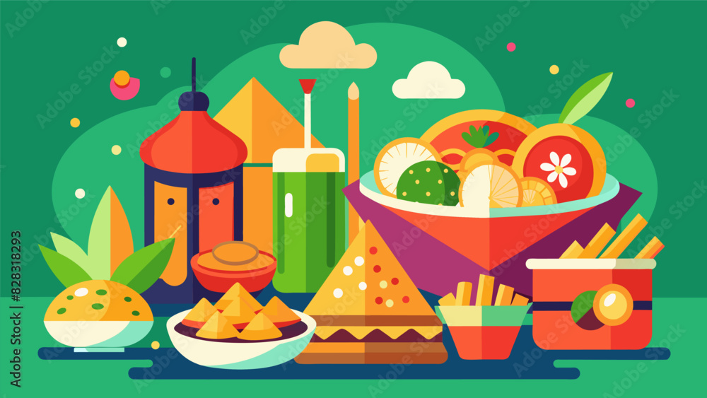 Aufkleber a sctious display of regional delicacies perfect for snacking and sharing with friends.. vector illu