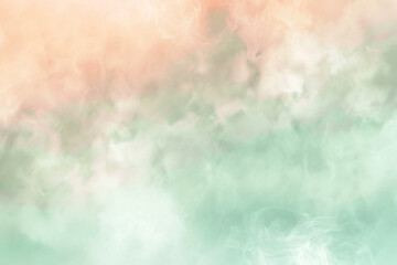 Light and airy abstract blur in peach and mint green, adorned with wisps resembling clouds for a dreamy effect.