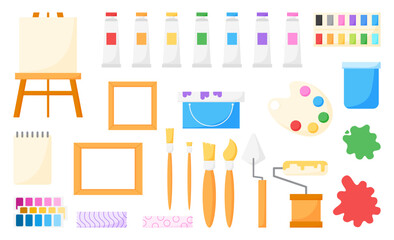 Set of art supplies tool hobby artist painter icon sticker illustration for journaling planner printable