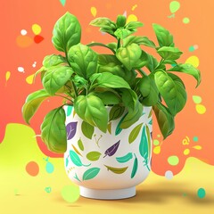 147 model of a herb icon with a colorful illustrated background