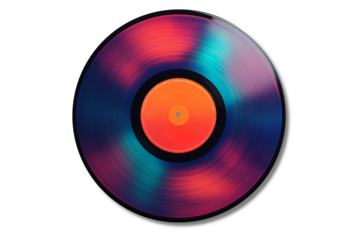 A vibrant and colorful record stands out against a plain white background