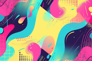 Retro elements and pulsating colors in a lively abstract pop style design.
