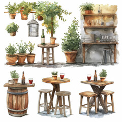 clipart set, 12 watercolor cozy kitchen corners, tables, clear separation --chaos 20 --style raw --stylize 500 Job ID: bff121ff-957a-424c-b842-c94c4ff3943f