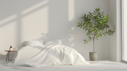 White blank wall background, modern bedroom interior