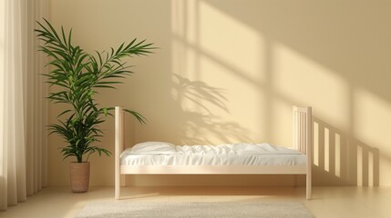 White blank wall background, modern bedroom interior