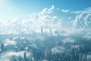 Cityscape Breathed by Clouds and Mist
