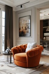 Obraz premium Orange Velvet Armchair in Opulent Living Room