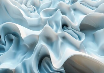 Obraz premium Blue and white 3D rendering of an abstract wavy surface