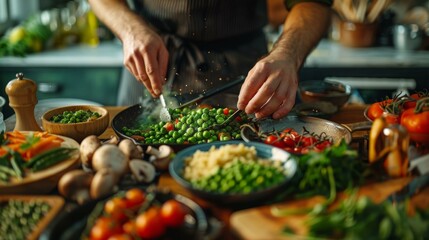 Chef Cooking a Healthy Delicious Meal with Organic Vegetables