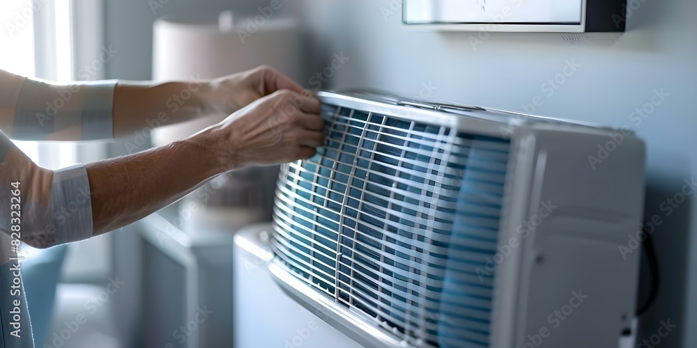 Poster replace filter in outdoor air conditioner for proper temperature control system function. concept ai
