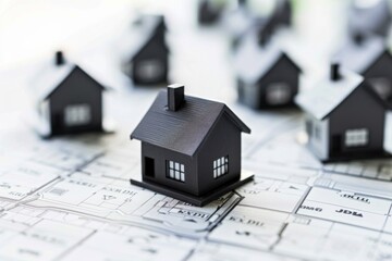 Many small black houses, real estate concept 