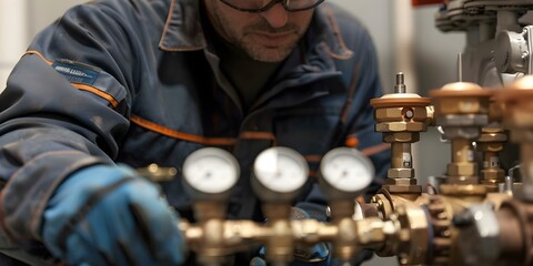 Person installs and maintains control valves meters regulators thermostats and safety devices. Concept Control Valves, Meters, Regulators, Thermostats, Safety Devices, Installation, Maintenance