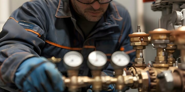 Person installs and maintains control valves meters regulators thermostats and safety devices. Concept Control Valves, Meters, Regulators, Thermostats, Safety Devices, Installation, Maintenance