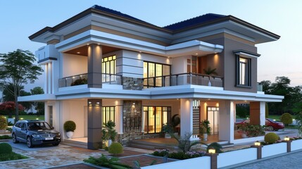Fototapeta premium A Modern Two-Story Home Architectural Rendering