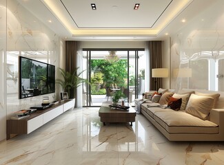 Fototapeta premium Modern Living Room Interior Design with Balcony