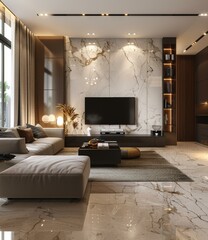 Modern Minimalist Living Room with TV Wall