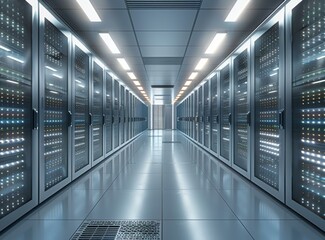 Obraz premium Server room with rows of server racks
