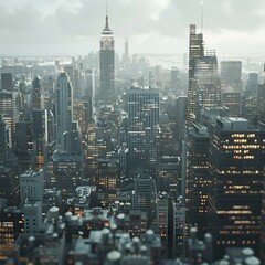 New York City skyline in the rain