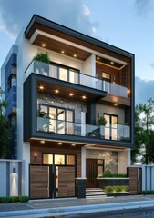Fototapeta premium Modern Three-Story House with Garden