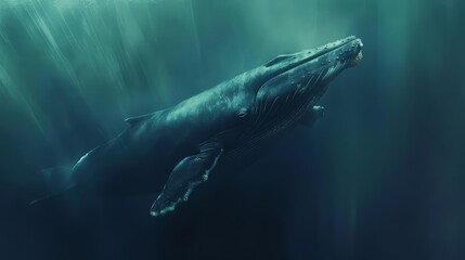 Fototapeta premium The blue whale glides gracefully through the water, its immense size aweinspiring, close up