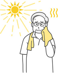 暑さで熱中症になったシニア男性のイラスト