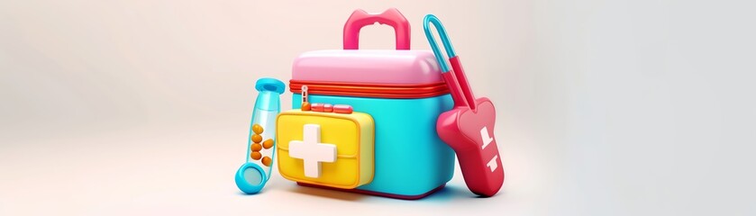 320 Illustration of a 3D model of a medical kit icon in bright colors