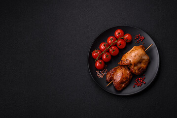Juicy chicken kebab with salt, spices and herbs