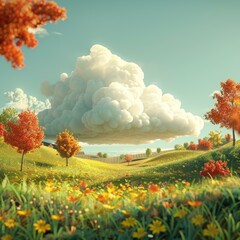 Autumn Landscape with Tranquil Countryside Scenery