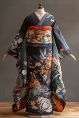 Naklejka premium A kimono with a pattern of a crane and flowers