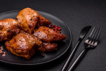 Juicy chicken kebab with salt, spices and herbs