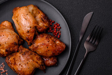 Juicy chicken kebab with salt, spices and herbs