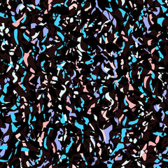 Obraz premium Multicolor abstract geometric wavy terrazzo seamless pattern Black background Mosaic colorful marble stone chips texture