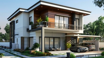 Modern Two-Story Residence with Balcony and Garage