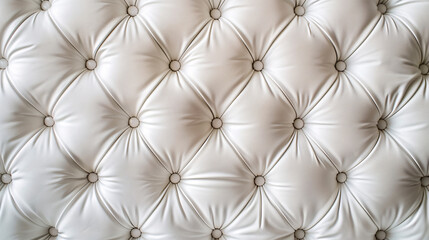 White leather upholstery background. Close-up of a white leather upholstery background with buttons, perfect for design or texture.