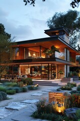 Obraz premium Modern Luxury Villa Nestled in Nature's Embrace