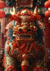 Obraz premium Chinese Dragon and Lion Dance Performances