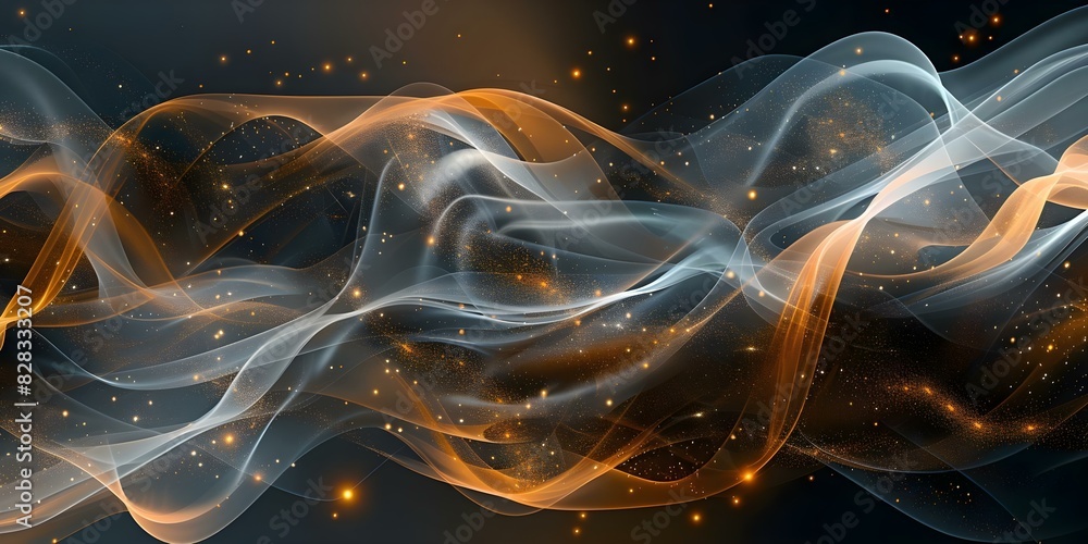 Poster abstract background created by black particle wave with shining star dots. concept abstract art, bla