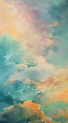 Background of Renaissance Cloud Painting: Pastel Green clouds with Soft Dreamy Lighting