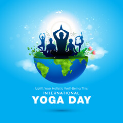 International yoga day promotional greeting card poster banner.