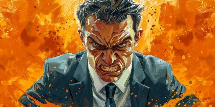 A man in a suit with an angry expression on his face