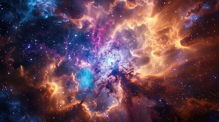 Nebulae and galaxies swirl in the vast expanse of space, creating a mesmerizing abstract cosmos background.