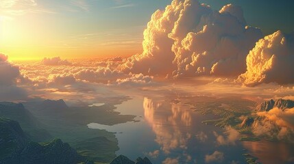Tranquil Mountain Sunset with Cloud Formations