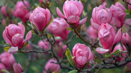 Blooms of magnolia flowers in full display at Cracow s botanical garden in spring