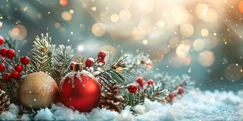 Christmas Decorations with Snowflakes and Fir Tree