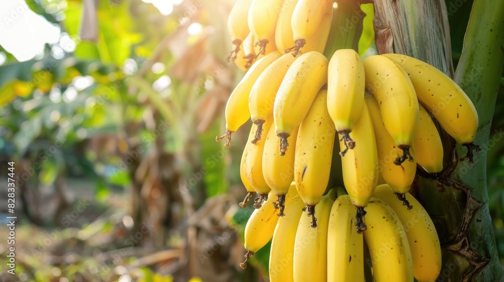 Canvas Prints Banana Bunch Growing on Tree in Garden Stock Photo