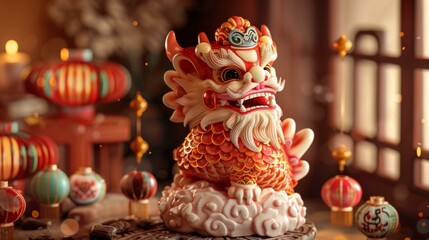Dancing Lion Celebrating the Spring Festival