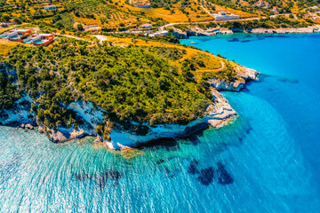 Xigia Beach, Zakynthos or Zante Island, Greece. Beautiful views of azure sea water and nature with...