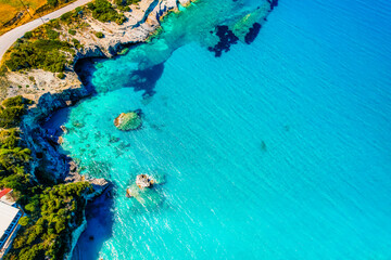 Xigia Beach, Zakynthos or Zante Island, Greece. Beautiful views of azure sea water and nature with cliffs