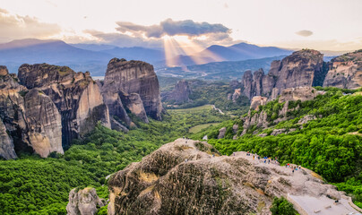 The monastery Meteora, aerila rocky monasteries complex in Greece near Kalabaka city.