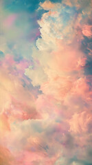 Background of Renaissance Cloud Painting: Pastel Holographic Sunrise with Soft Dreamy Light
